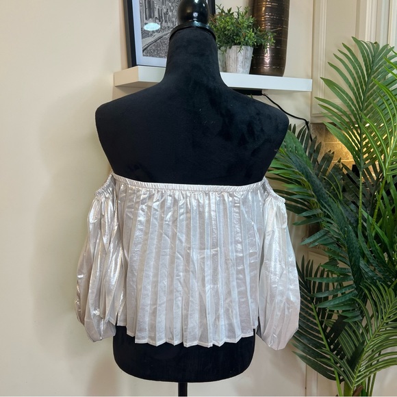 Express Metallic Pleated Off The Shoulder Balloon Sleeve Top XL - Picture 7 of 7